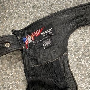 Women’s black leather motorcycle chaps